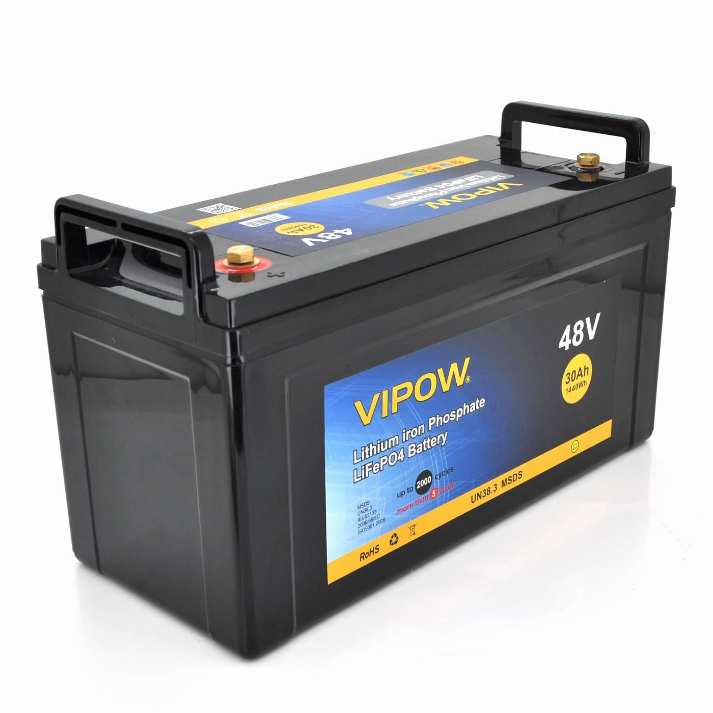 Батарея акумуляторна Vipow LiFePO4 51,2V 30Ah з вбудованою ВМS платою 40A 48V 550х210х220 мм (39576)