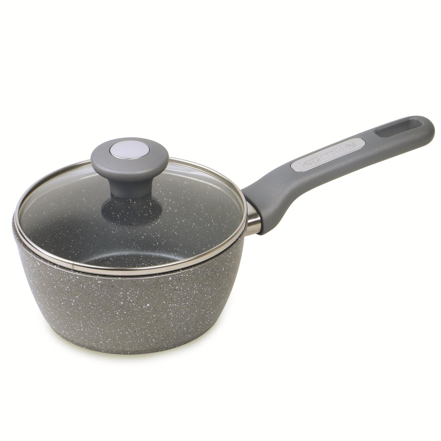 Ковш со стеклянной крышкой Kamille KM-4279GR из литого алюминия и индукционным дном 1,6 л Серый (124-84-4279GR)