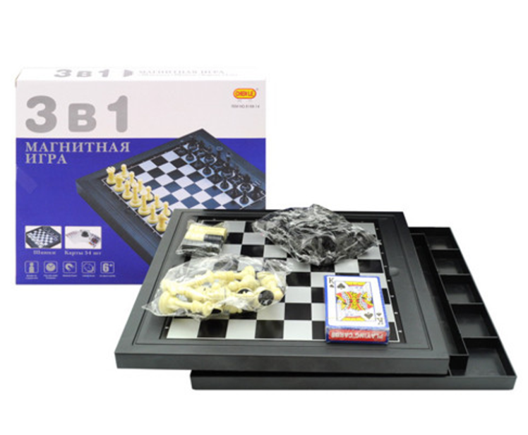 Настольная игра CHEN LE 3в1 шахматы и шашки с картами (8188-14)