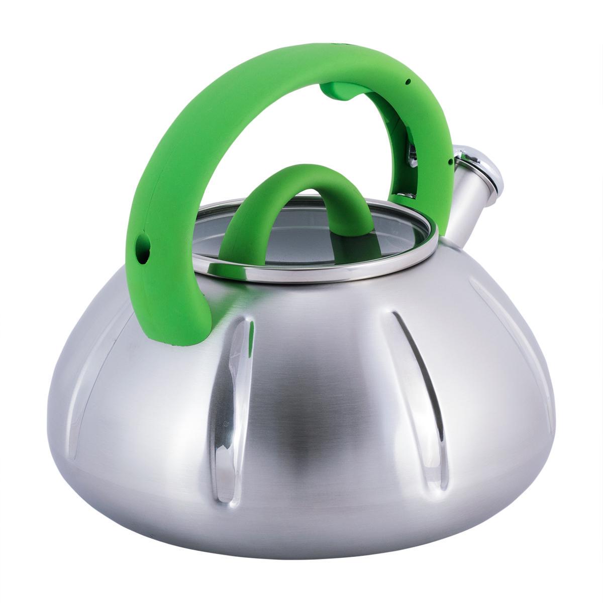 Чайник Kamille Vizo из нержавеющей стали со свистком 3 л Серебристый/Зеленый (0671) - фото 7