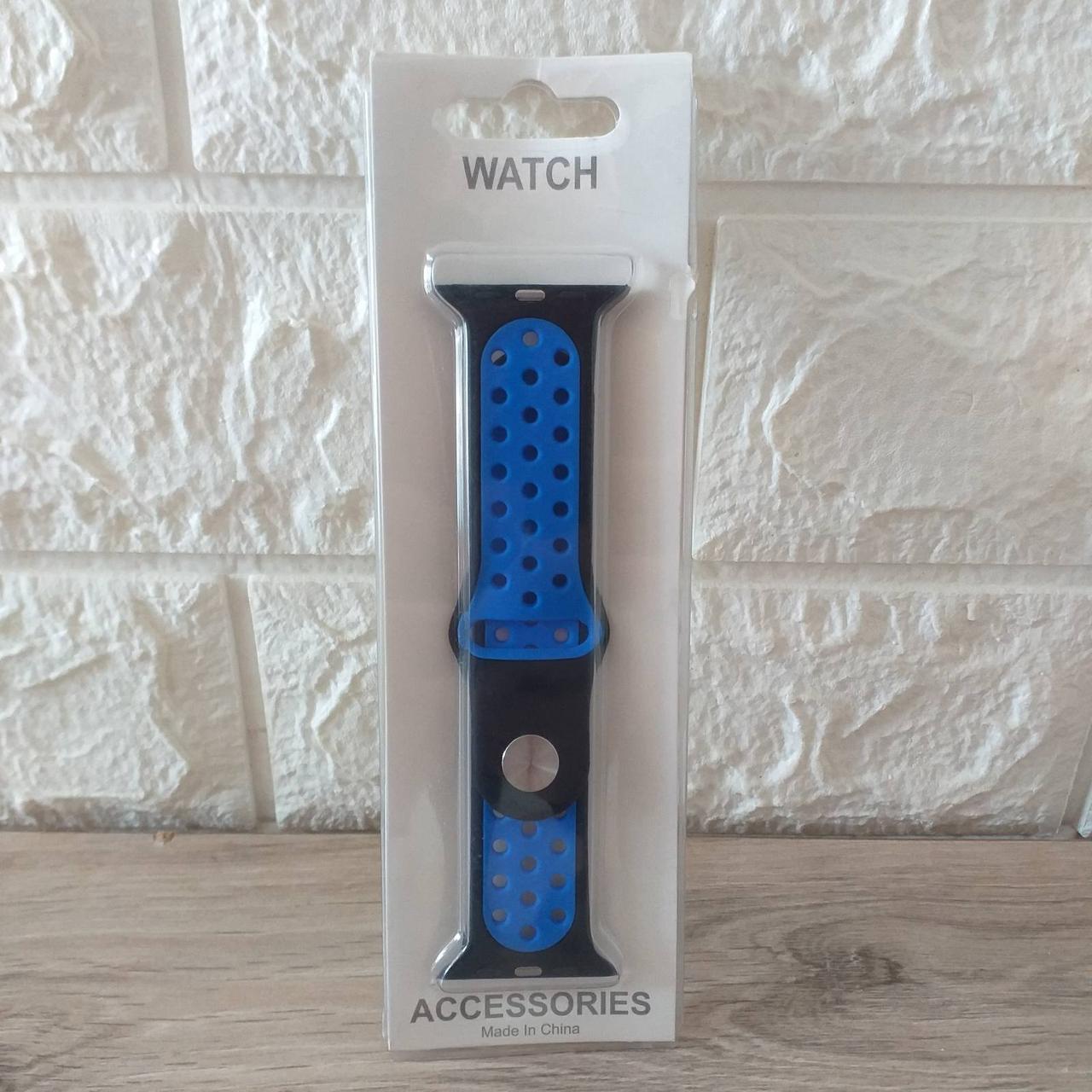 Ремешок для часов Apple Watch аналогов Apple Watch силиконовый 42-44 мм Черный с синим (KG-6401) - фото 2 Ремешок для часов Apple Watch аналогов Apple Watch силиконовый 42-44 мм Черный с синим (KG-6401) - фото 2