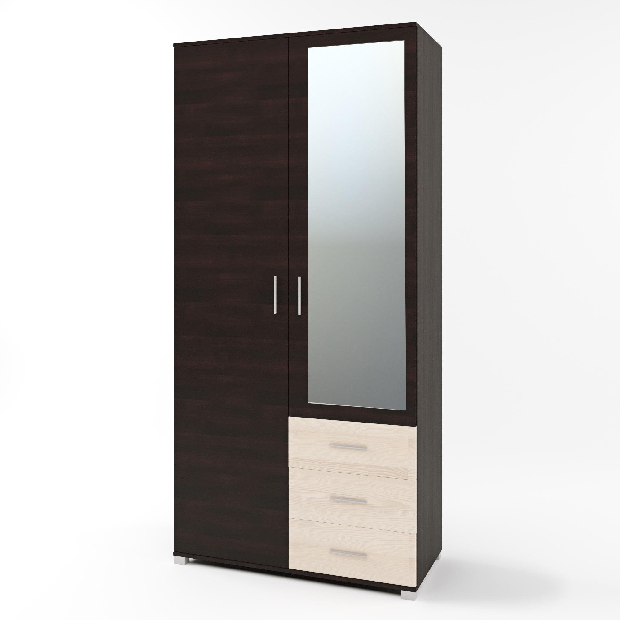 Шкаф прямой с зеркалом и ящиками Эверест Бриз ШП-4 Венге/Дуб молочный (EVR-2479)