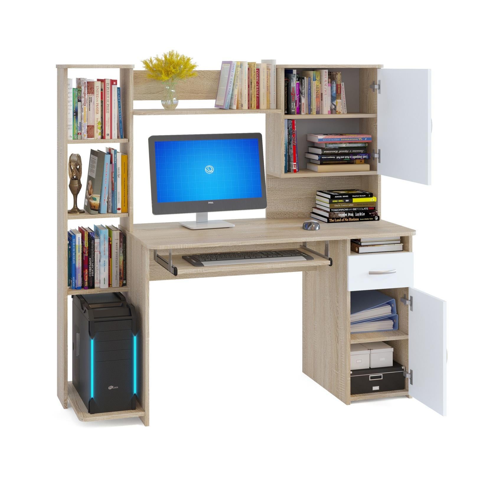 Компьютерный стол XDesk-11-1 с полками ЛДСП слева 1444x1486x600 мм Дуб сонома (КСXD11...1)