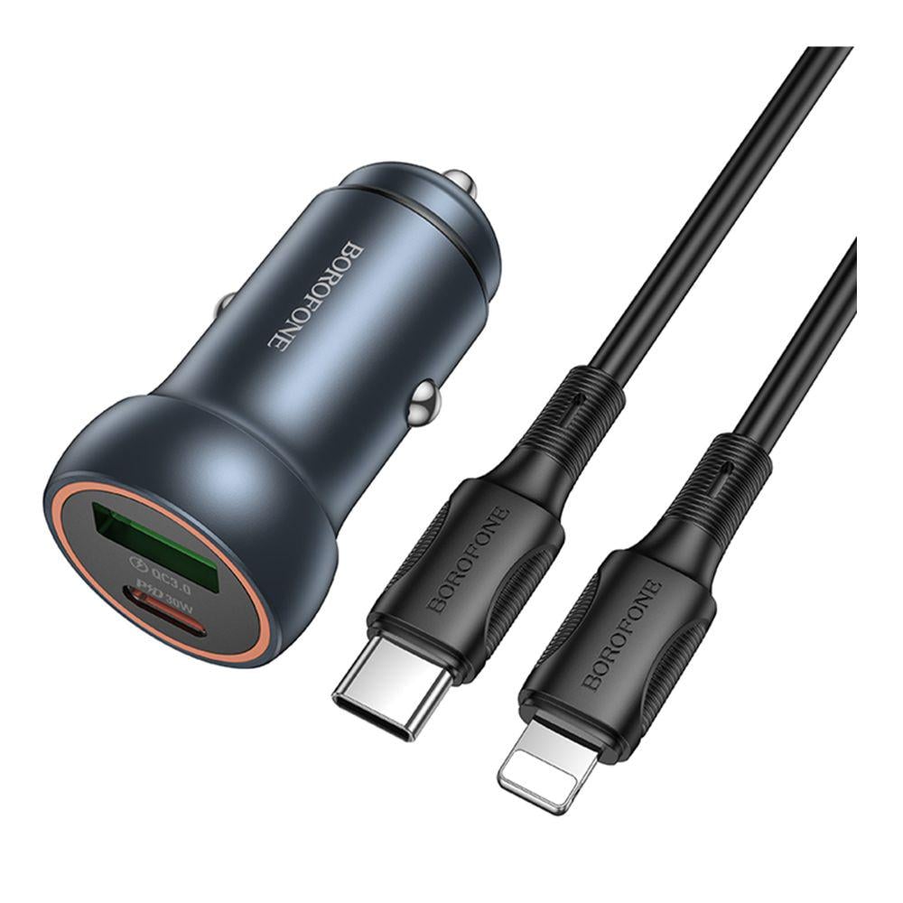 Зарядний пристрій автомобільний Borofone BZ32A 1USB/1USB-C QC/PD30W+Type-C to Lightning