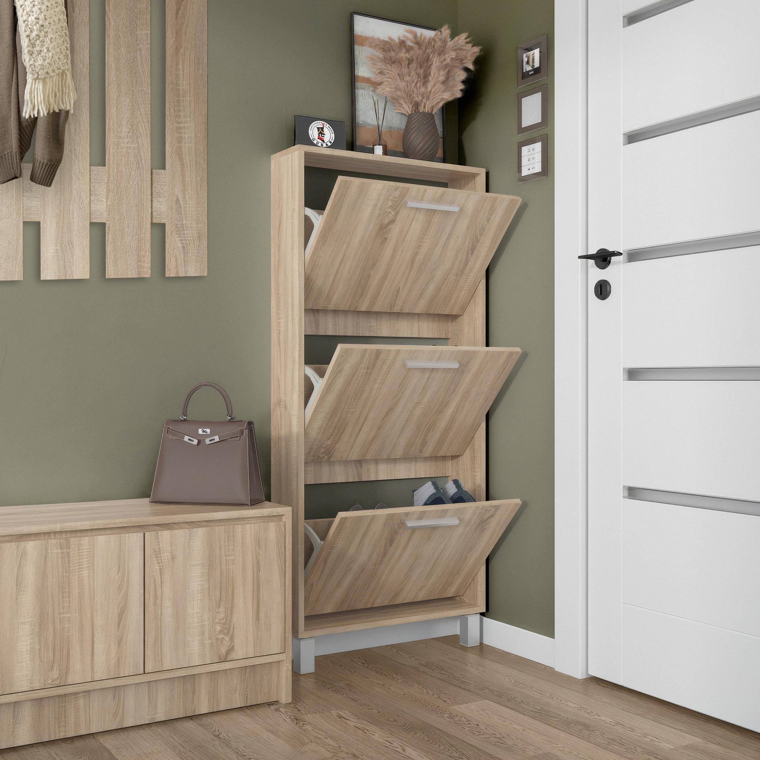 Тумба для обуви на 3 ящика F-160 590х160х1350 мм Дуб Сонома - фото 2