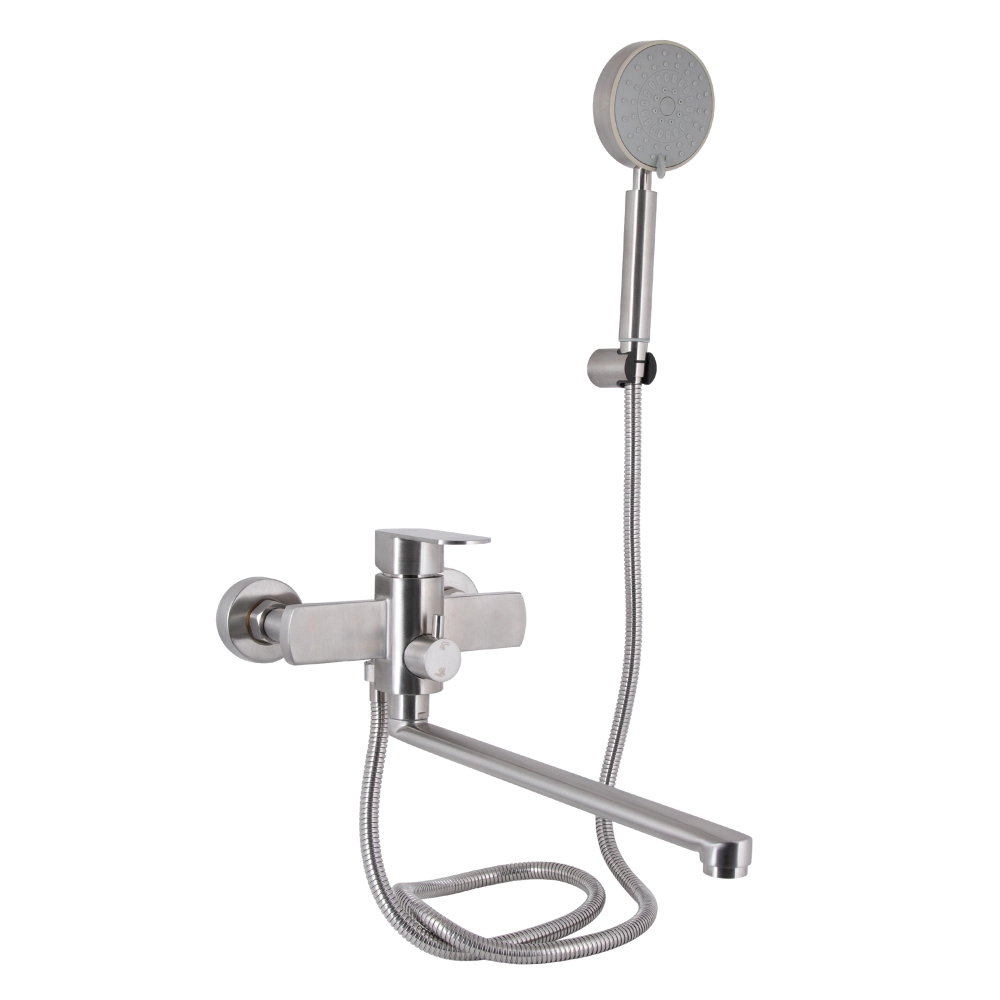 Змішувач для ванни Lidz Luna 005 k35 з довгим поворотним виливом та душовим гарнітуром Nickel (204053#)