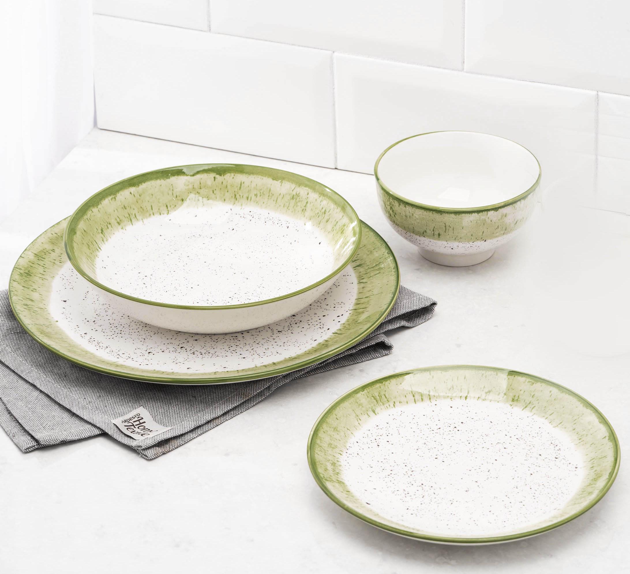 Столовый сервиз Ardesto Siena 4 предмета 1 персона фарфор Бело-зеленый - фото 2 Столовый сервиз Ardesto Siena 4 предмета 1 персона фарфор Бело-зеленый - фото 2