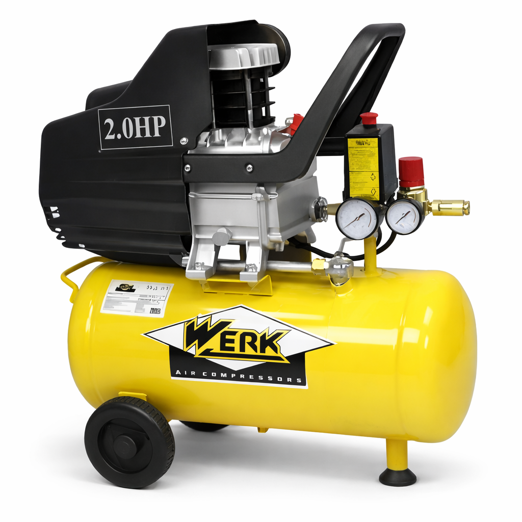 Компрессор Werk BM-2T50N 200 л/мин 50 л 1500 Вт масляный поршневой с прямым приводом Желтый Компрессор Werk BM-2T50N 200 л/мин 50 л 1500 Вт масляный поршневой с прямым приводом Желтый