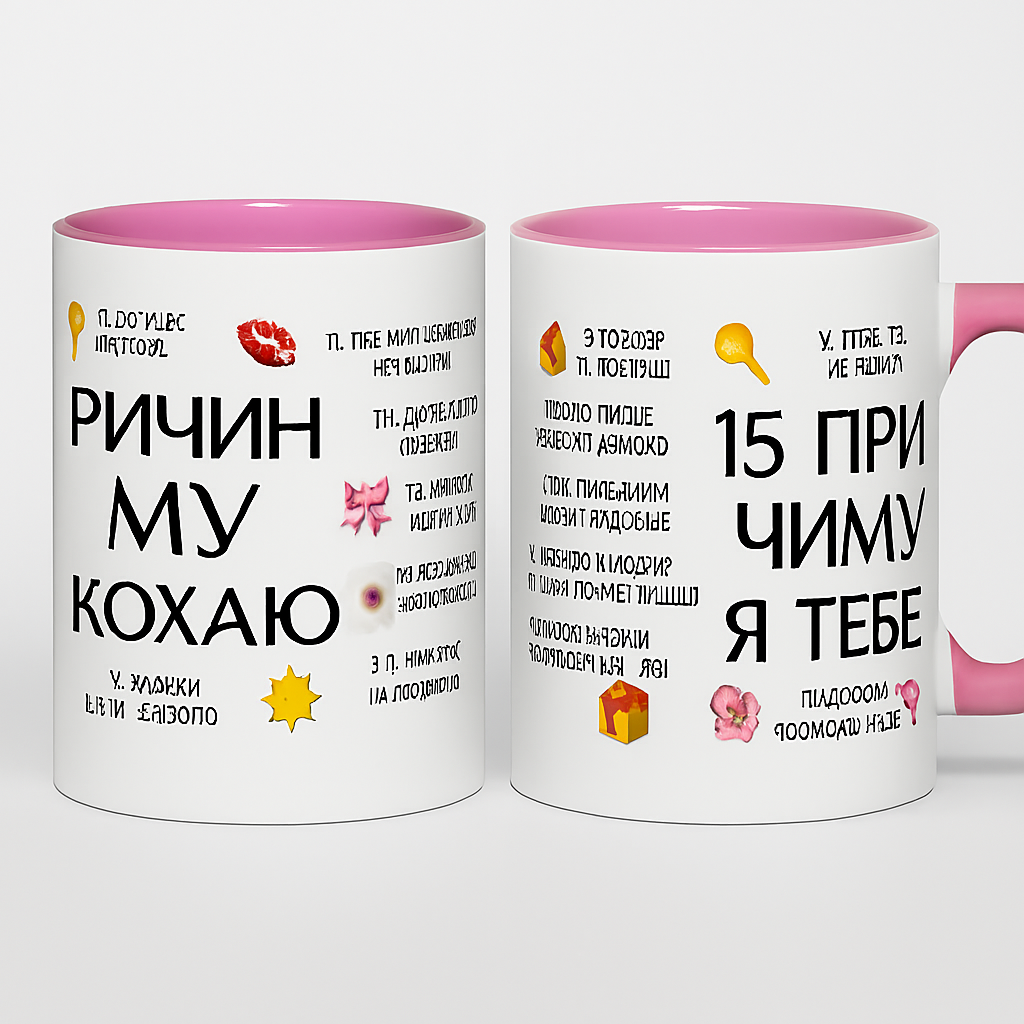 Чашка 15 причин чому я тебе кохаю 310 мл Рожевий з білим