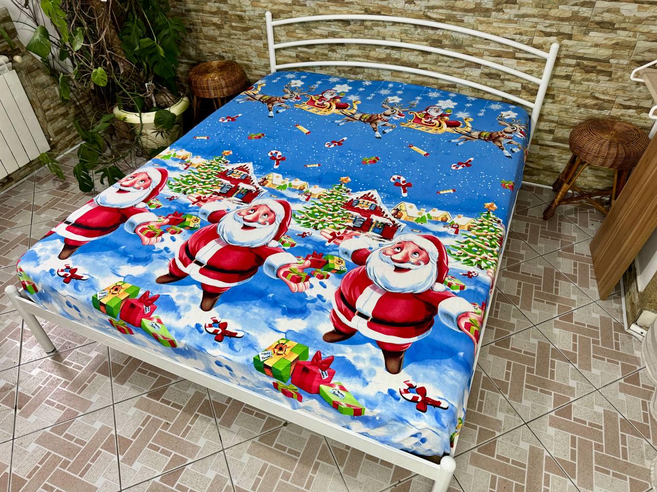 Простыня на резинке сатин Новогоднее настроение 160х200 см (S-NY-4/-160)