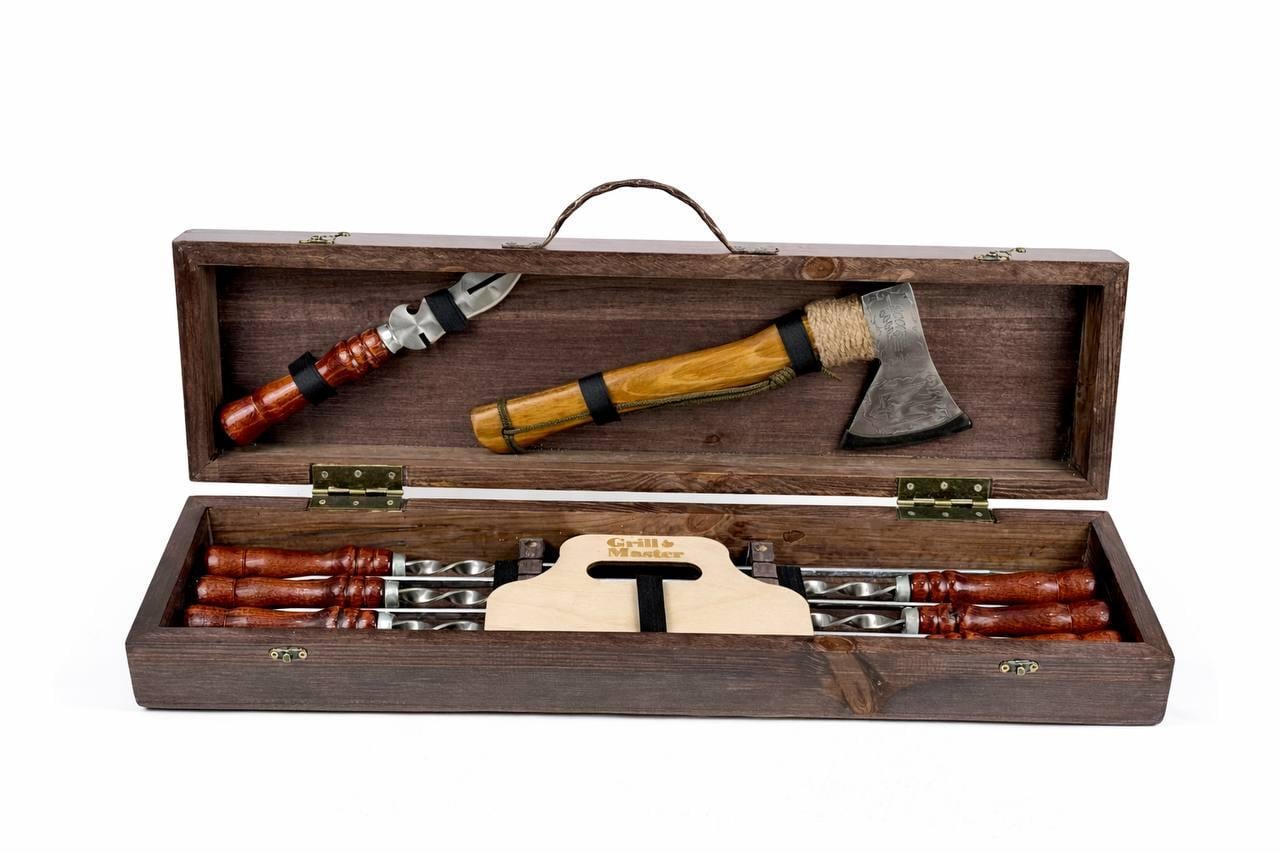 Набор для пикника GrillMaster Кизляр мини с топором с гербом Украины/веером 9 пр. Коричневый (10-164-KS-7705)
