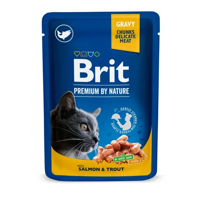 Вологий корм Brit Premium Cat Pouch для котів з лососем і фореллю 100 г (100271/505999)