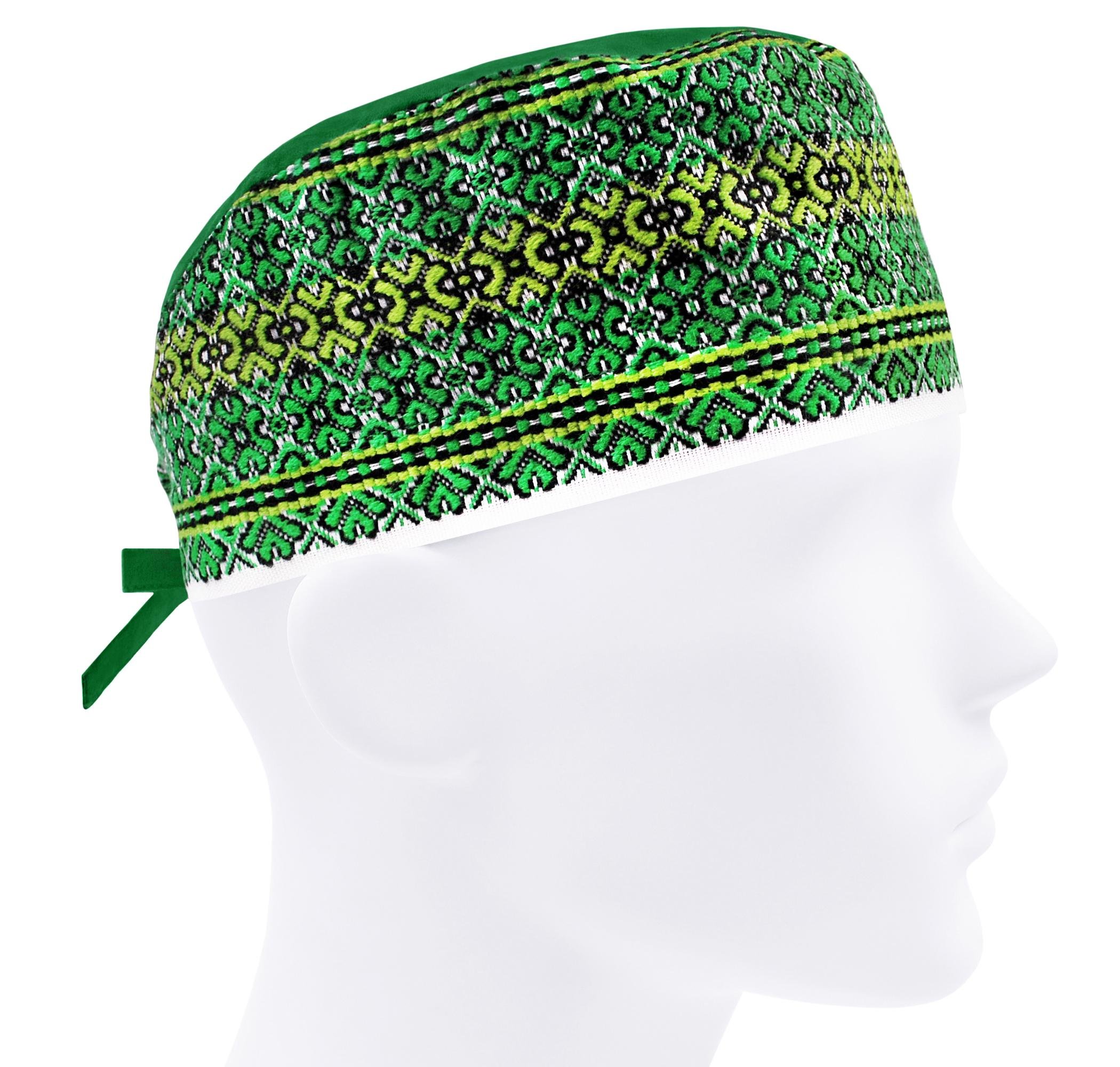 Шапочка медицинская мужская FloralScrubs Вышиванка зеленая универсальная (М197)