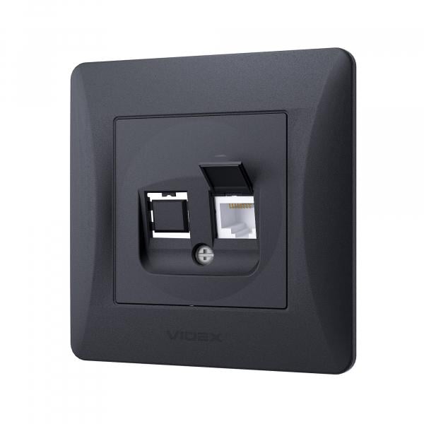 Розетка Videx одинарна комп'ютерна Чорно-графітовий (CAT6)