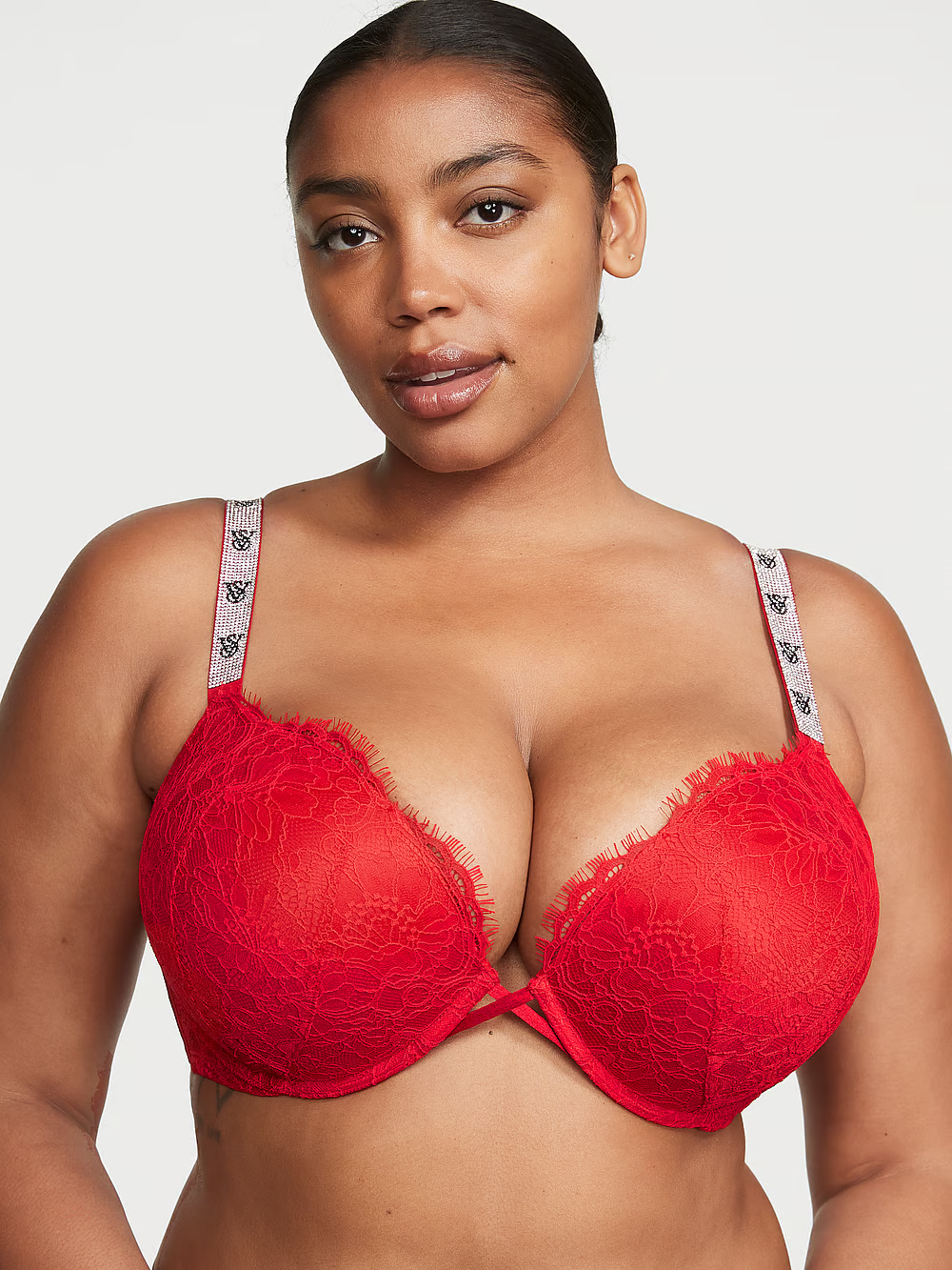 Бюстгальтер з пуш ап зі стразами Victoria's Secret Bombshell Add-2-Cups Shine Strap Lace Push-Up Bra 80С Червоний (19560626)