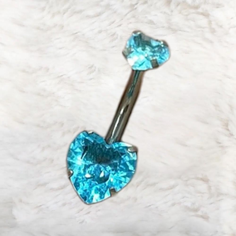 Пирсинг в пупок Два сердечка топаз серебристая сталь циркон Голубой (74135508)