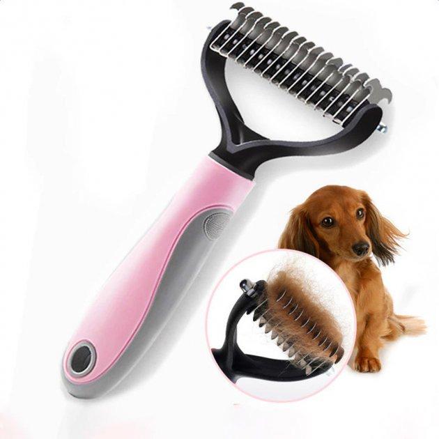 Щетка-расческа для животных двусторонняя Pet Knot Comb для вычесывания шерсти кошек и собак Розовый (4323U) - фото 2