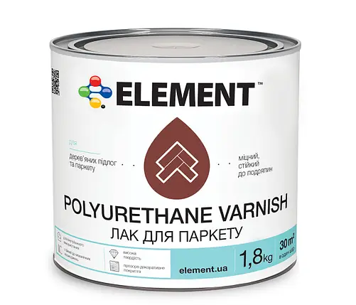 Лак для паркета Element POLYURETHANE VARNISH полуматовый 1,8 кг (2594986583)
