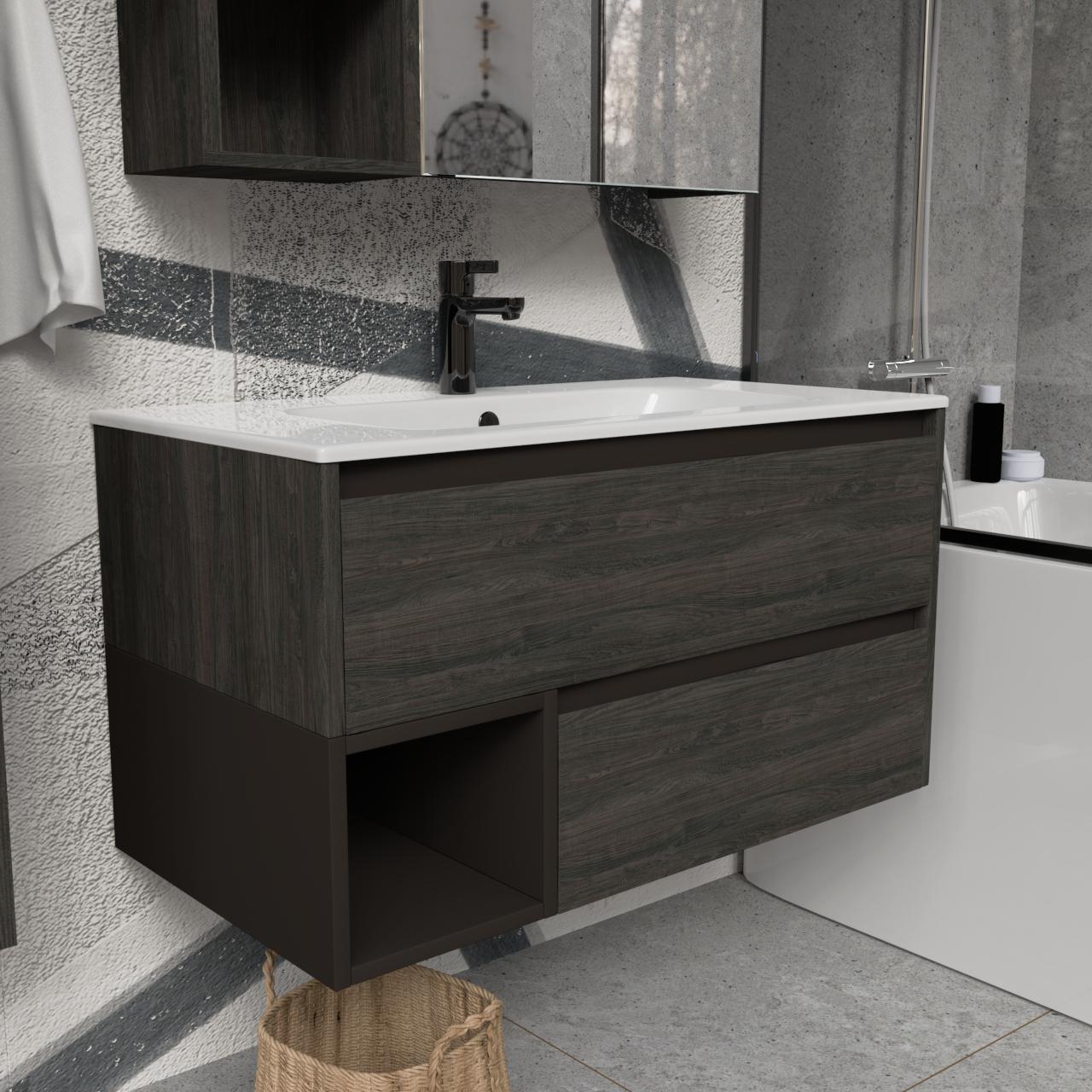 Тумба підвісна з раковиною MVK Vostok Craft 90 В2 900х450х530 мм Морське дерево Карбон (c290kb) - фото 2 Тумба підвісна з раковиною MVK Vostok Craft 90 В2 900х450х530 мм Морське дерево Карбон (c290kb) - фото 2