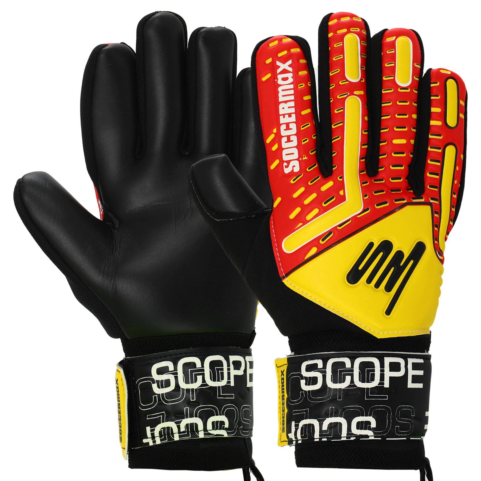 Вратарские перчатки профессиональные SOCCERMAX GK-4321 с защитой пальцев р. 9 Желтый/Красный - фото 1