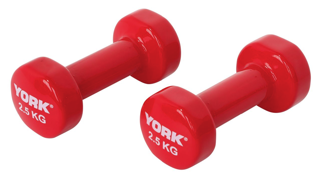 Гантелі для фітнесу вінілові круглі York Fitness 2х2,5 кг Червоний (5047) - фото 3 Гантелі для фітнесу вінілові круглі York Fitness 2х2,5 кг Червоний (5047) - фото 3