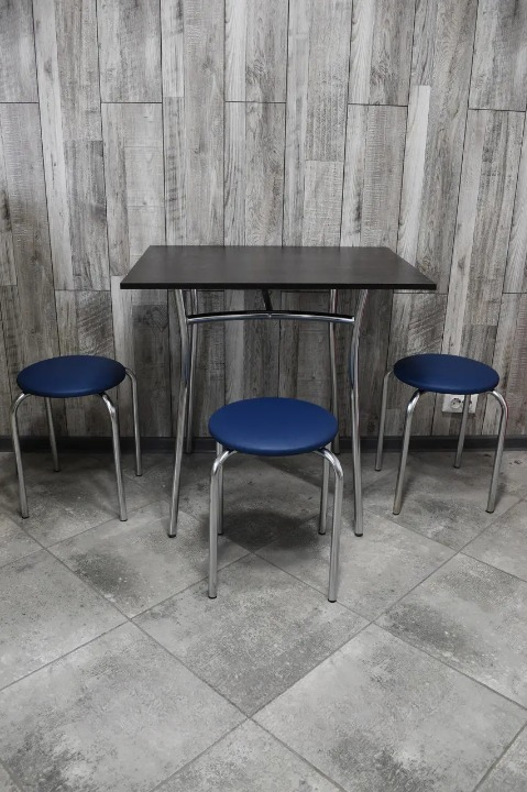 Кухонний комплект CHICO Тріо стіл/табурети 3 шт. в хром-корпусі 60х80х75 см Чорний/Синій (28374561)