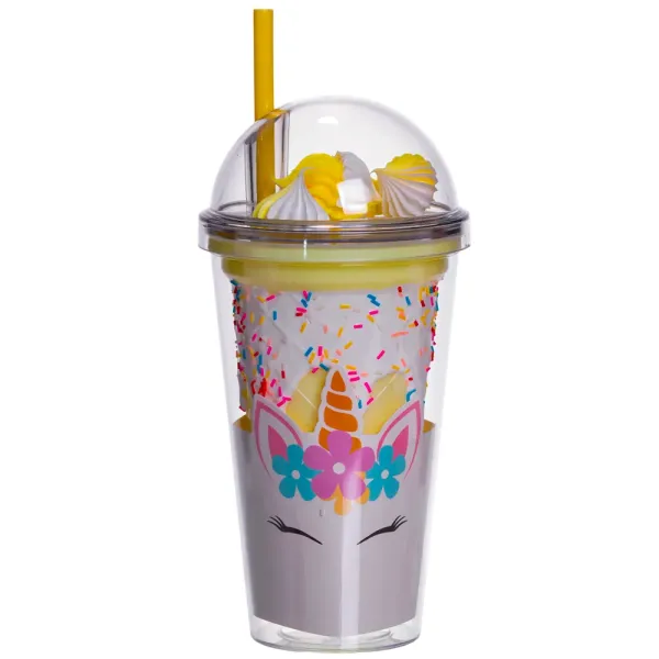 Стакан многоразовый для детей Единорог из пластика с крышкой и трубочкой Желтый (147-107-HP-18-1Y) Стакан многоразовый для детей Единорог из пластика с крышкой и трубочкой Желтый (147-107-HP-18-1Y)