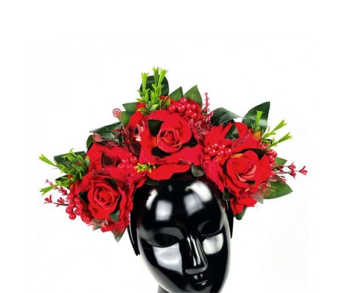 Декор на Хэллоуин Seta Обруч Фрида с цветами и ягодами (17-712RD-OR-S)