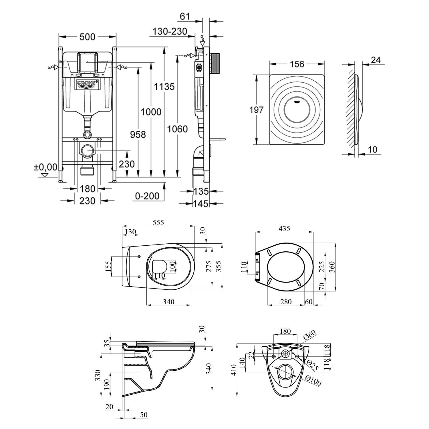 Комплект инсталляции Grohe Solido Surf UA38971574A CV032250 с унитазом кнопка Хром (175424) - фото 2