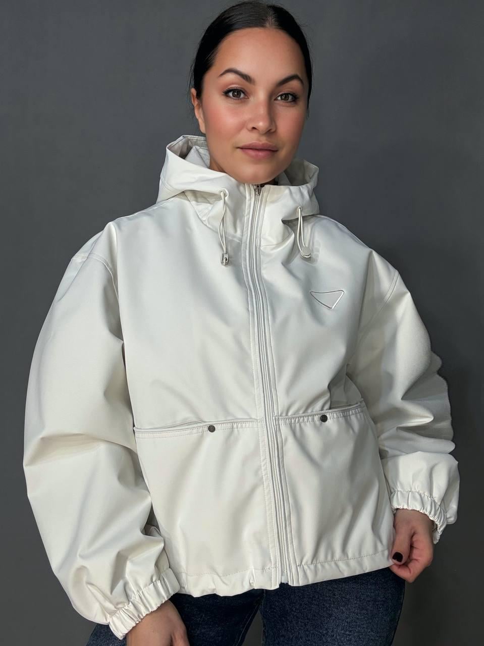 Куртка женская YZY 30046 ветровка оверсайз с капюшоном OS Молочный (6448)