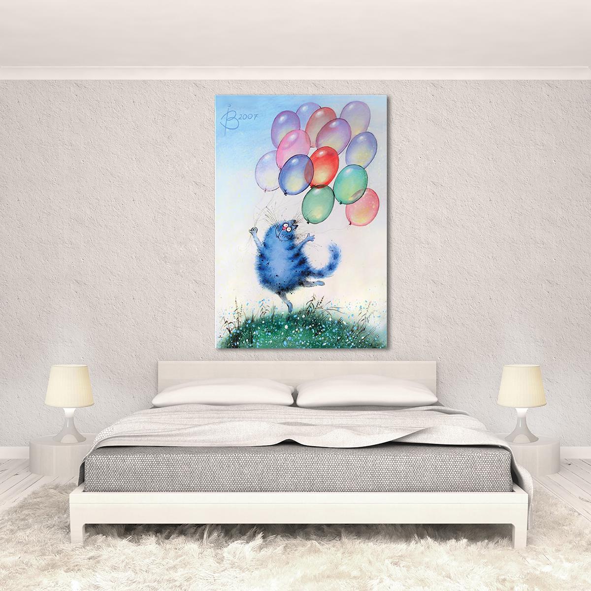 Модульна картина Кіт з повітряними кульками 1 модуль 80x120 см Модульна картина Кіт з повітряними кульками 1 модуль 80x120 см