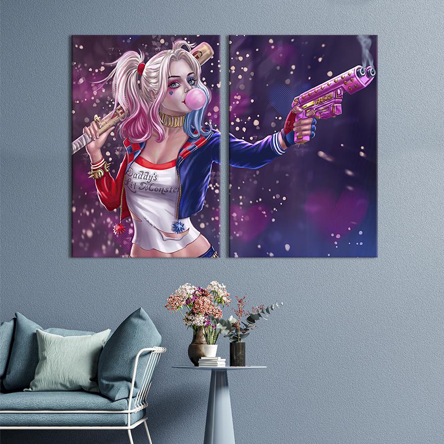 Настенный декор диптих картина на холсте для интерьера Harley Quinn 165x122 см (714-2)