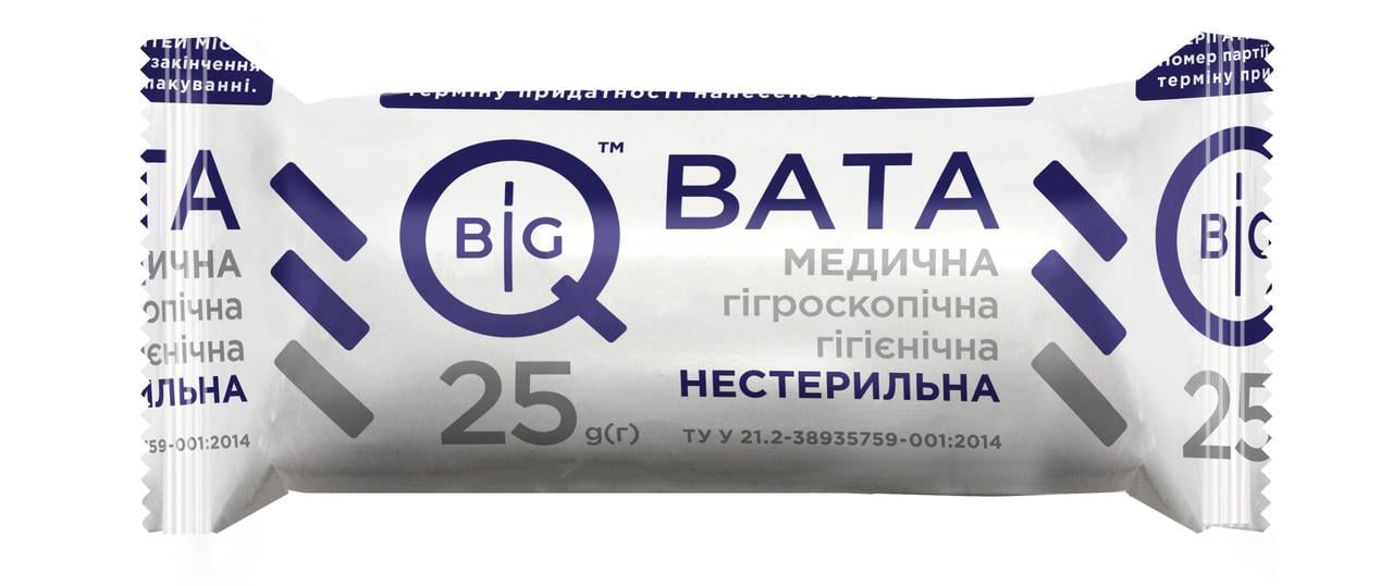 Вата медицинская BigQ гигиеническая нестерильная рулон 25 г (CO003167)