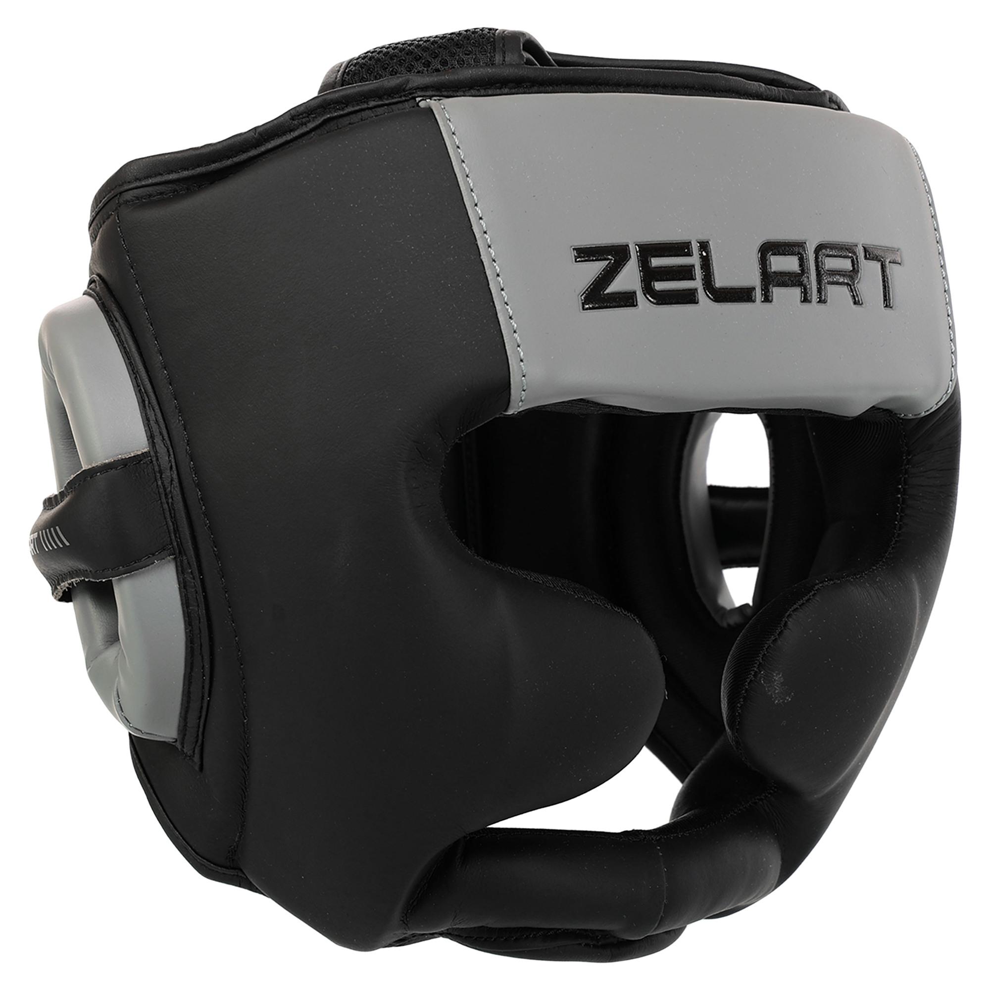 Шолом боксерський з повним захистом шкіряний Zelart BO-3870 M Чорно-сірий