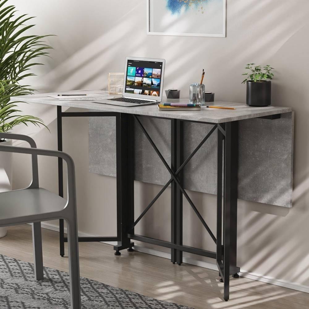 Стол-книга трансформер Ferrum-decor Спайдер металл/ДСП 16 мм 750x1150x880 мм Черный/Бетон (FRD-105094)