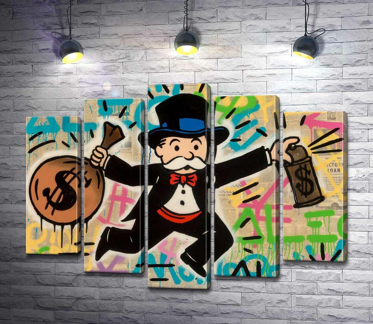 Модульная картина ArtPoster Мистер Монополи с деньгами (Mr. Monopoly with money) - Алек Монополи (Alec Monopoly) 100x75 см Модуль №26 (000332)