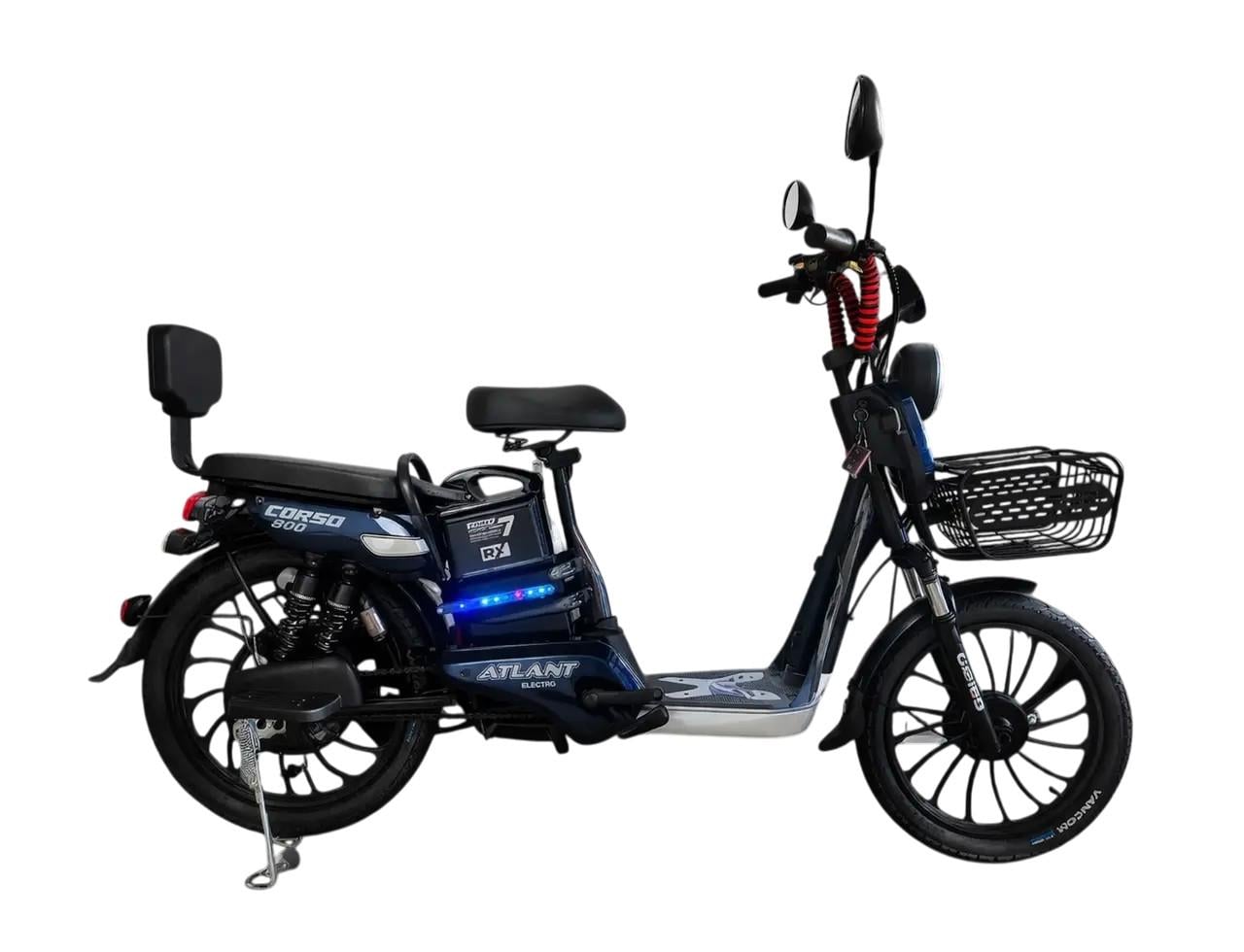 Электровелосипед двухместный Corso Atlant 800W 48V 20Ah и корзина Синий