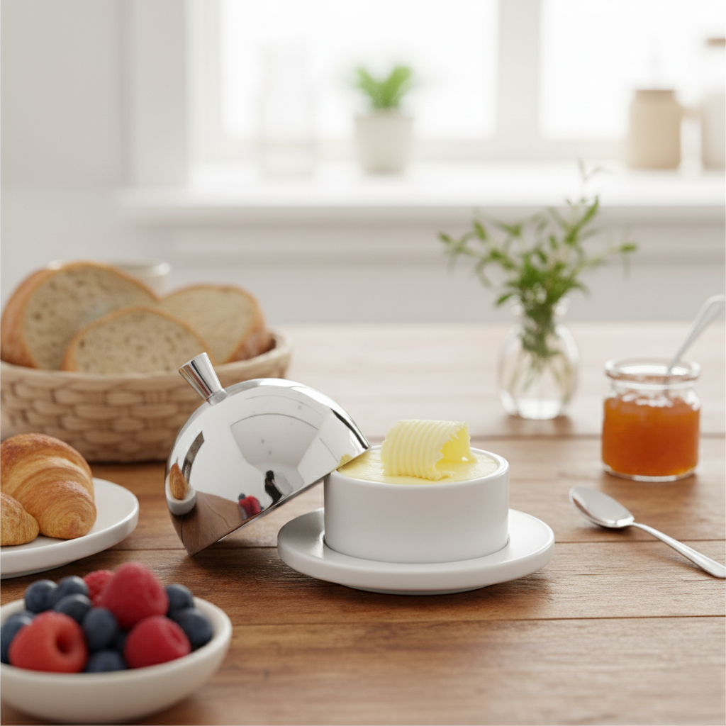 Масленка кухонная APS с крышкой 9 см Серебристый (29670892) - фото 3