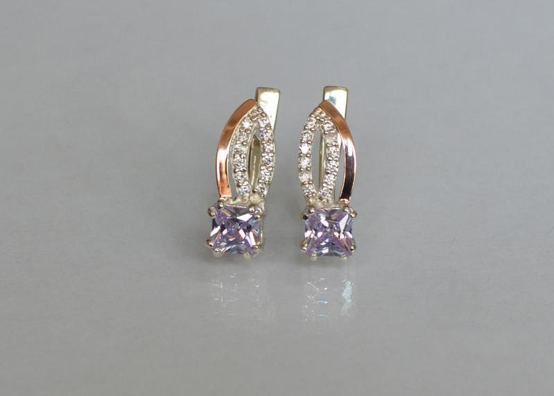 Серебряные серьги Sil с золотыми вставками 136s-8 Фиолет (Sil-1242)