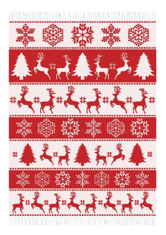 Плед Vladi Олени жаккардовый шерсть 140x200 см Красный