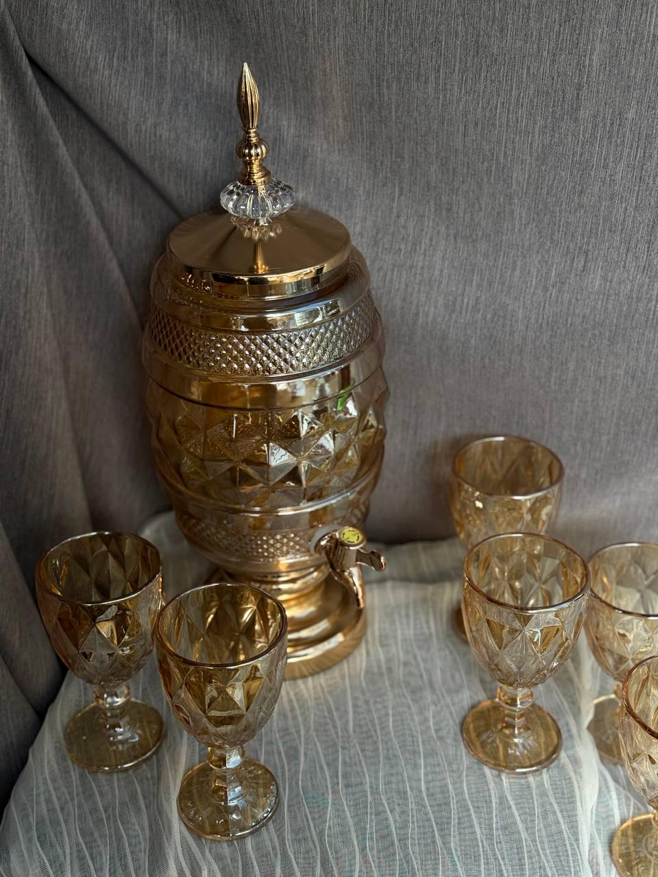 Набор питьевой стеклянный TS Kitchen лимонадница 3 л/6 бокалов 220 мл Золотистый (HP4170) - фото 2