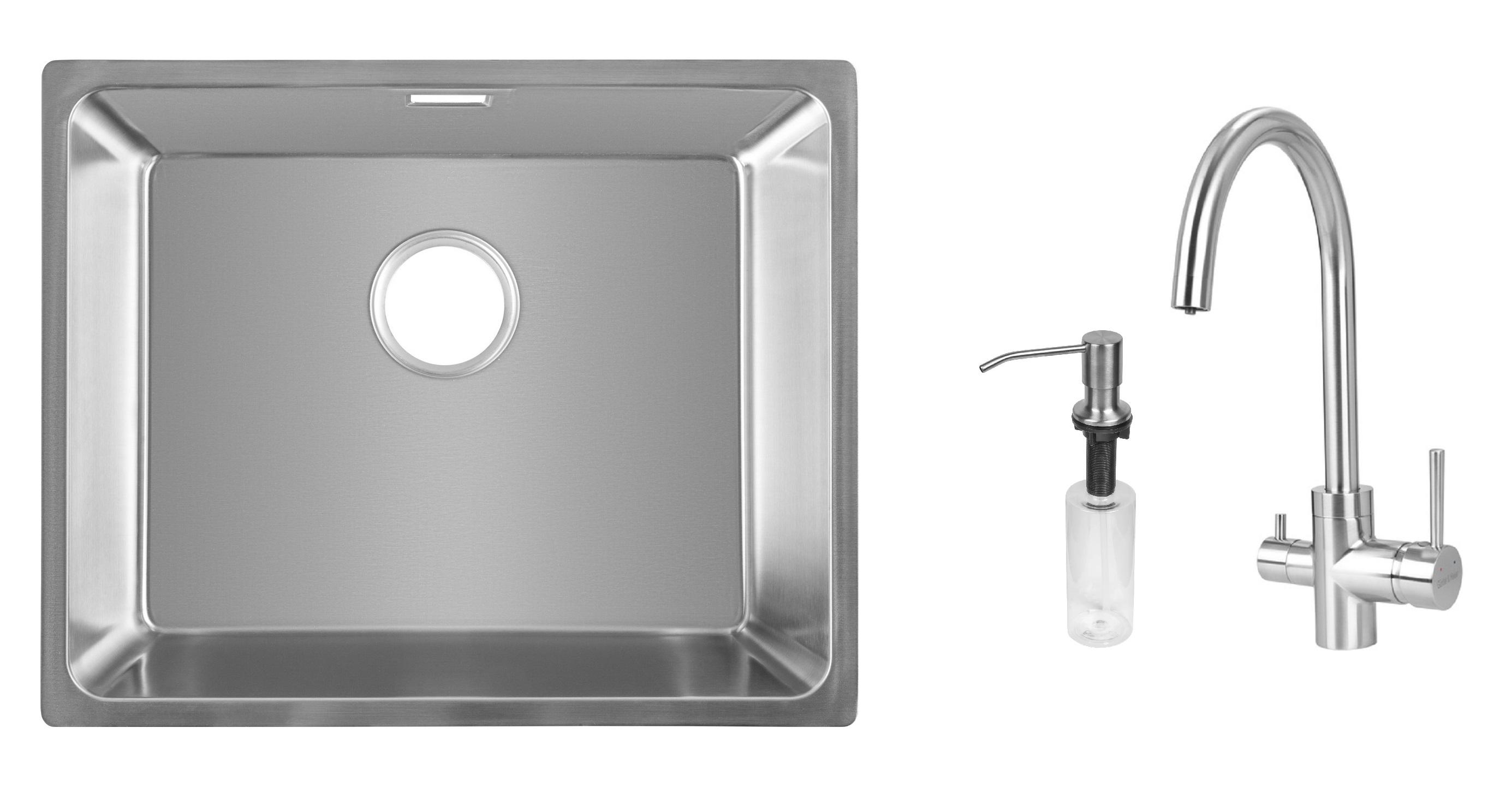 Комплект из кухонной мойки Gunter&Hauer Gera 5420 IX кухонного смесителя Gunter&Hauer HAFEN Brush и дозатора Gunter&Hauer SOAP DISPENSER Inox