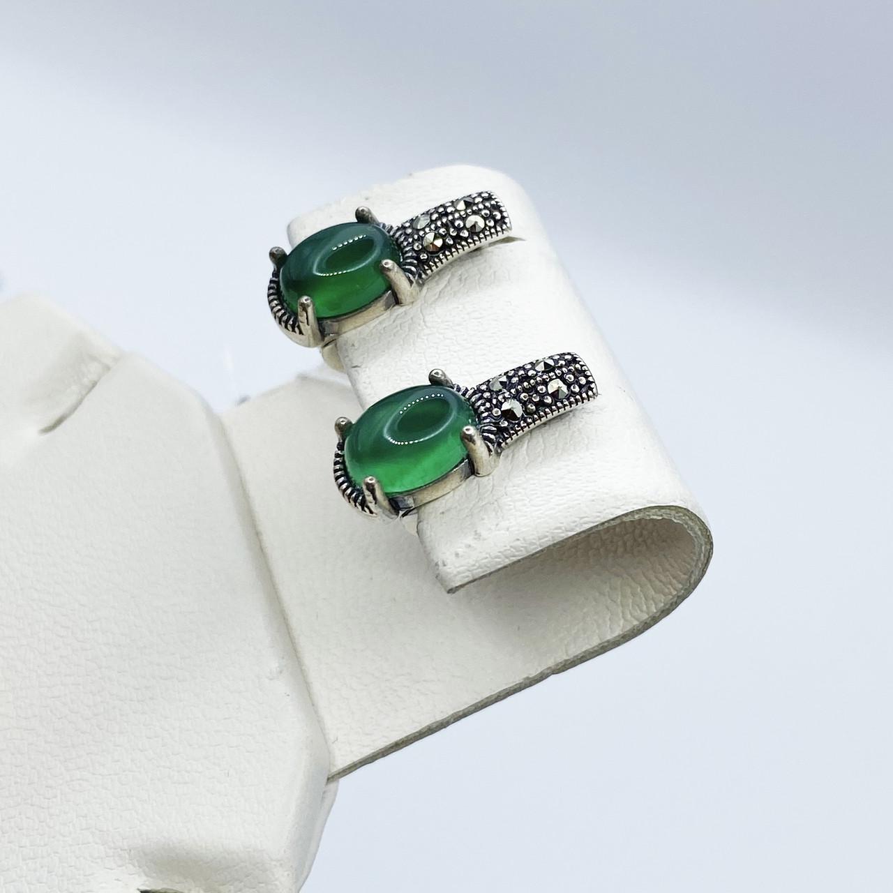 Серьги серебряные с хризопразом и марказитом 3,94 г (2028281849)