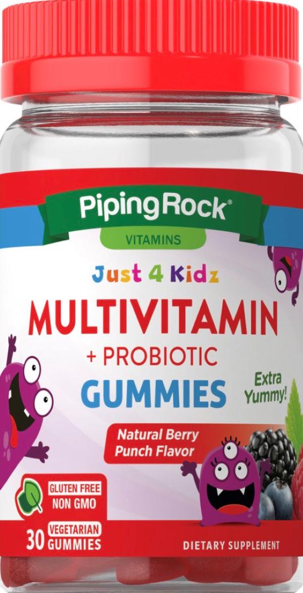 Конфеты мультивитамины Piping Rock Kids Multivitamin Probiotic Gummies пробиотические жевательны Natural Berryе 30 Vegetarian Gummies