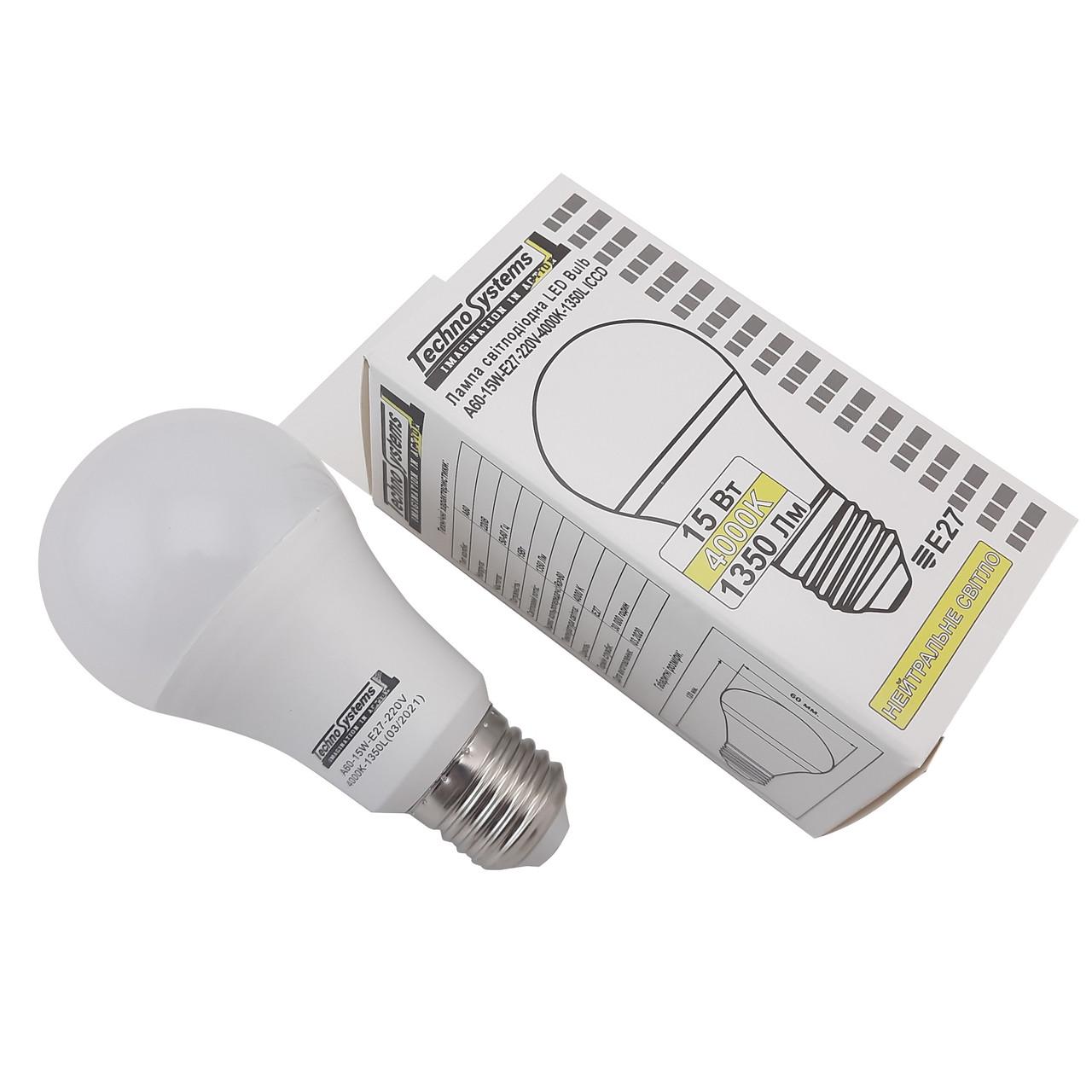 Лампа світлодіодна TechnoSystems LED Bulb A60 15Вт E27 4000К 1350Лм ICCD (куля) TNSy5000042_ - фото 2