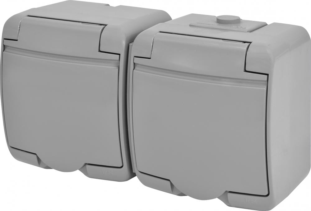 Розетка зовнішня подвійна ETI RHE-2s-SR із заземленням/кришкою IP54 Сірий (4668072)