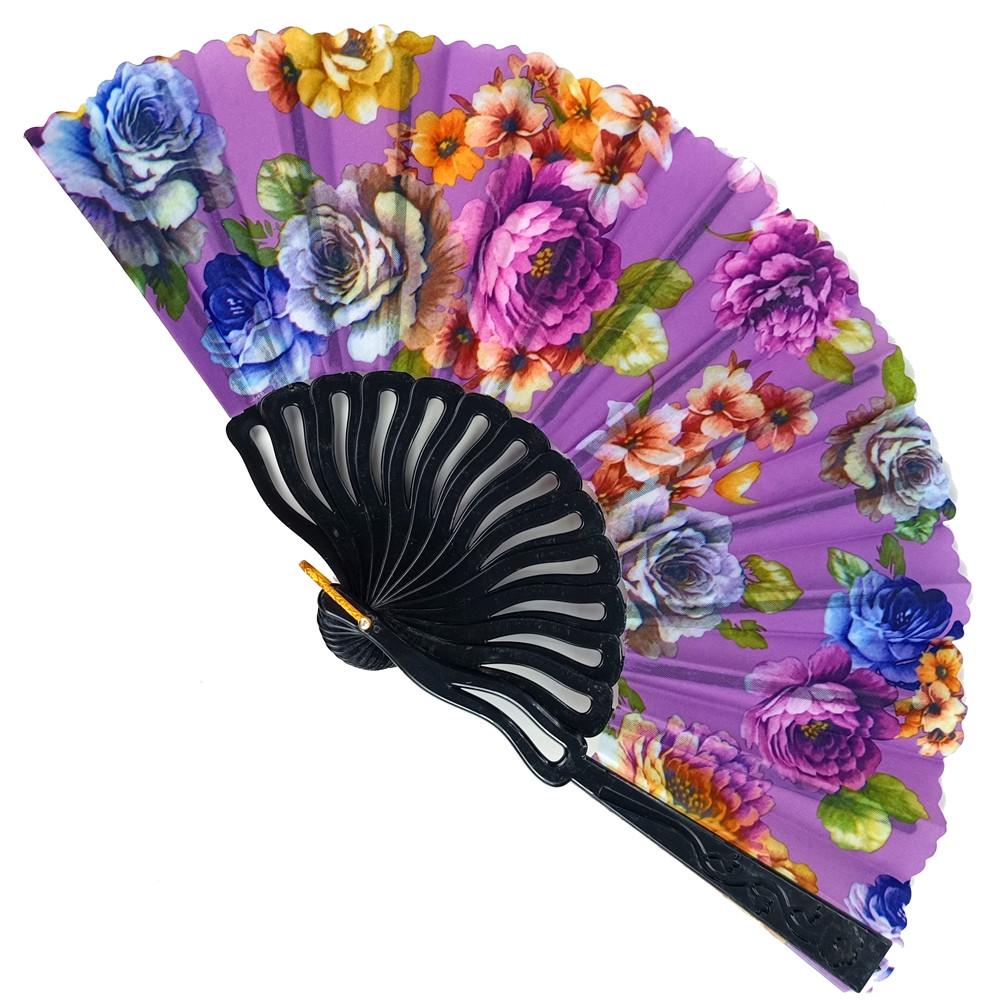 Віяло ручне з квітами 23х43 см Ліловий (В5709)