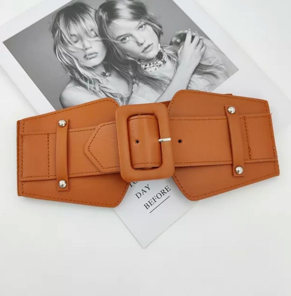 Ремень кожаный широкий стяжной с пряжкой Коричневый Ремень кожаный широкий стяжной с пряжкой Коричневый