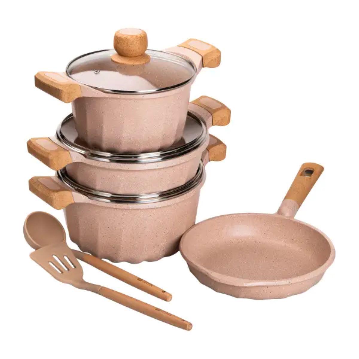 Набор посуды MGC кастрюли/сковородки алюминиевые толстодонная с лопаткой и половником Бежевый (5137) - фото 3 Набор посуды MGC кастрюли/сковородки алюминиевые толстодонная с лопаткой и половником Бежевый (5137) - фото 3