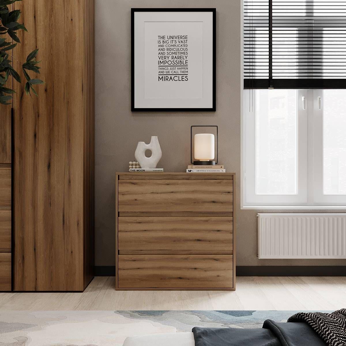 Комод AiH Light на 3 шухляди із повним висуванням ламіноване ДСП 80х79х42,5 см Дуб Евок (LT01100000000)